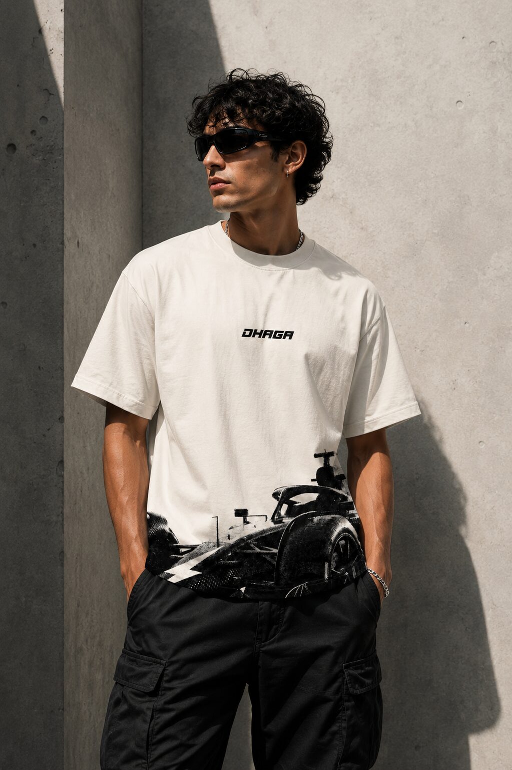 DMC//003 Racing Graphic T-Shirt – Off White | Dhaga Indian Streetwear