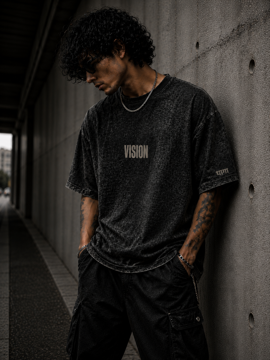 Dhaga Vision Gaze Oversized Acid Wash Tee | Dhaga Indian Streetwear