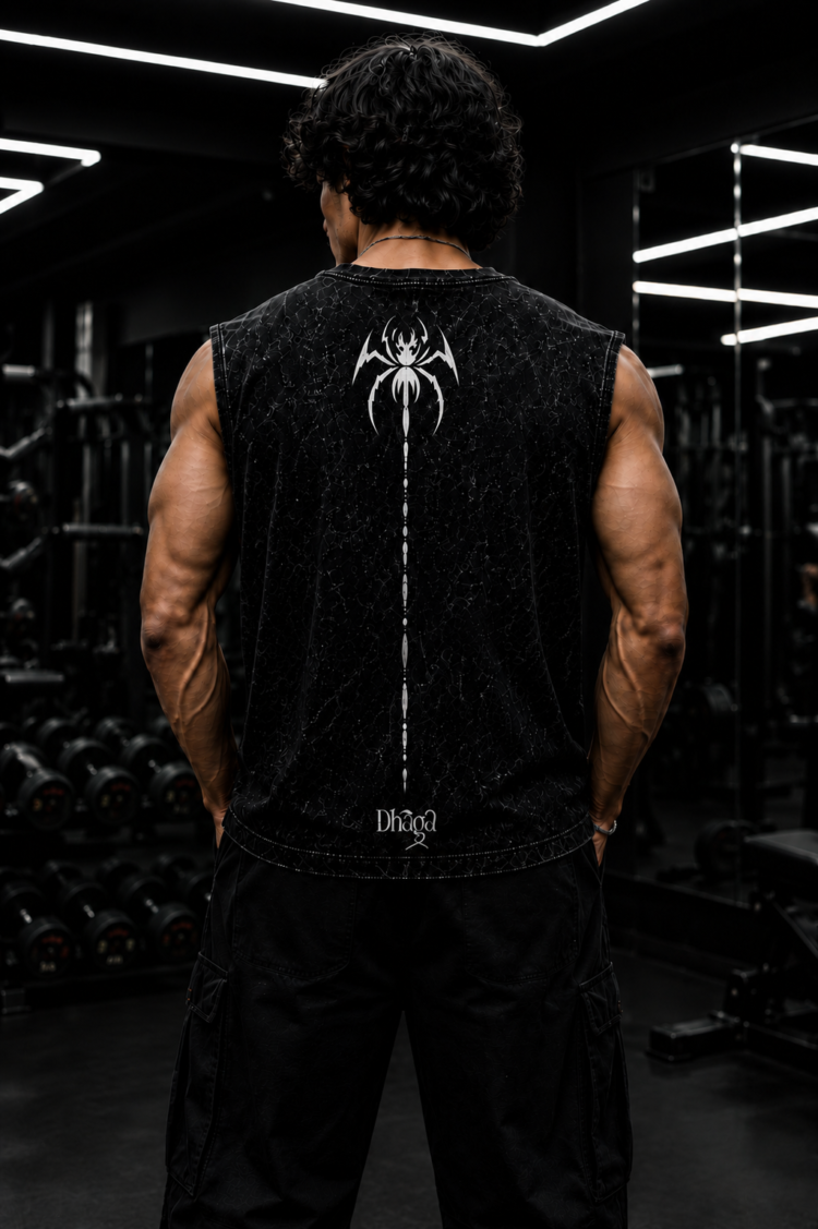 Venom Spider Vest – Acid wash Edition | Dhaga Indian Streetwear