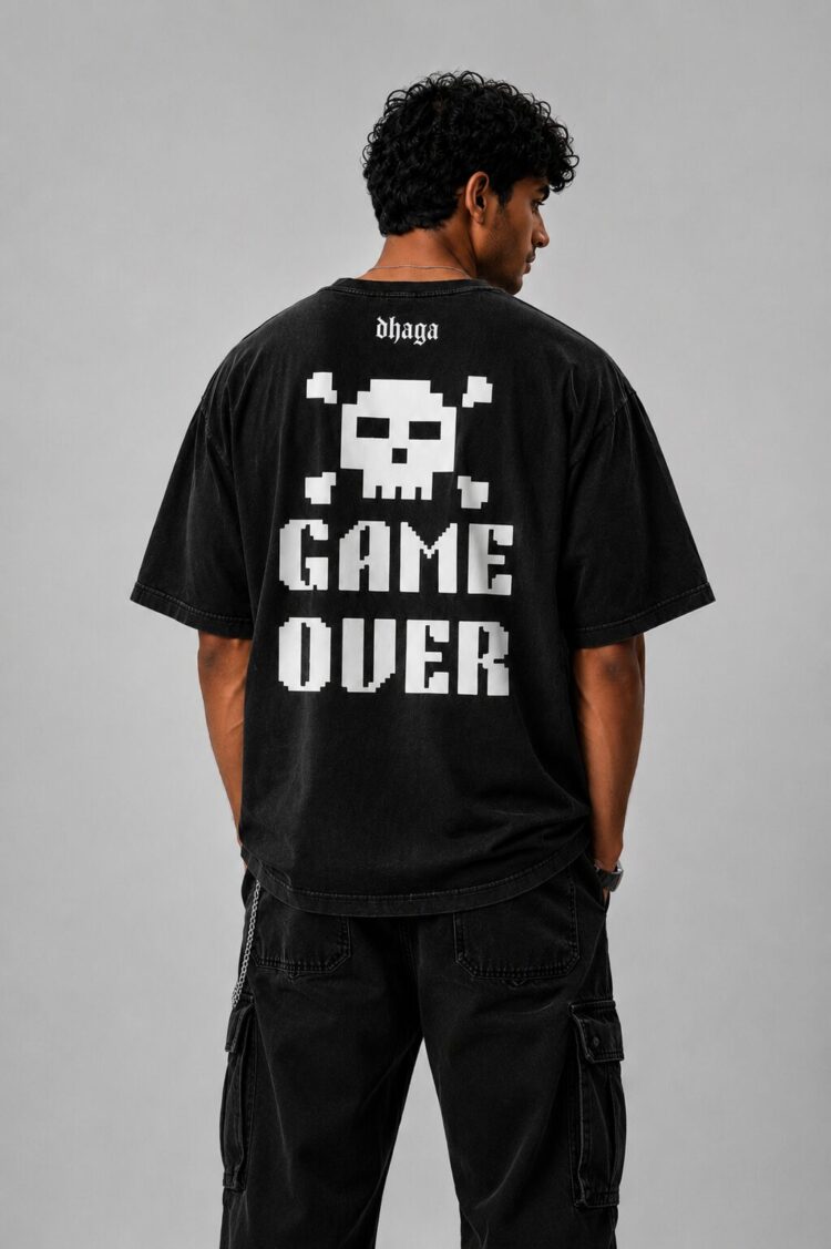 Game Over Oversized Black T-Shirt