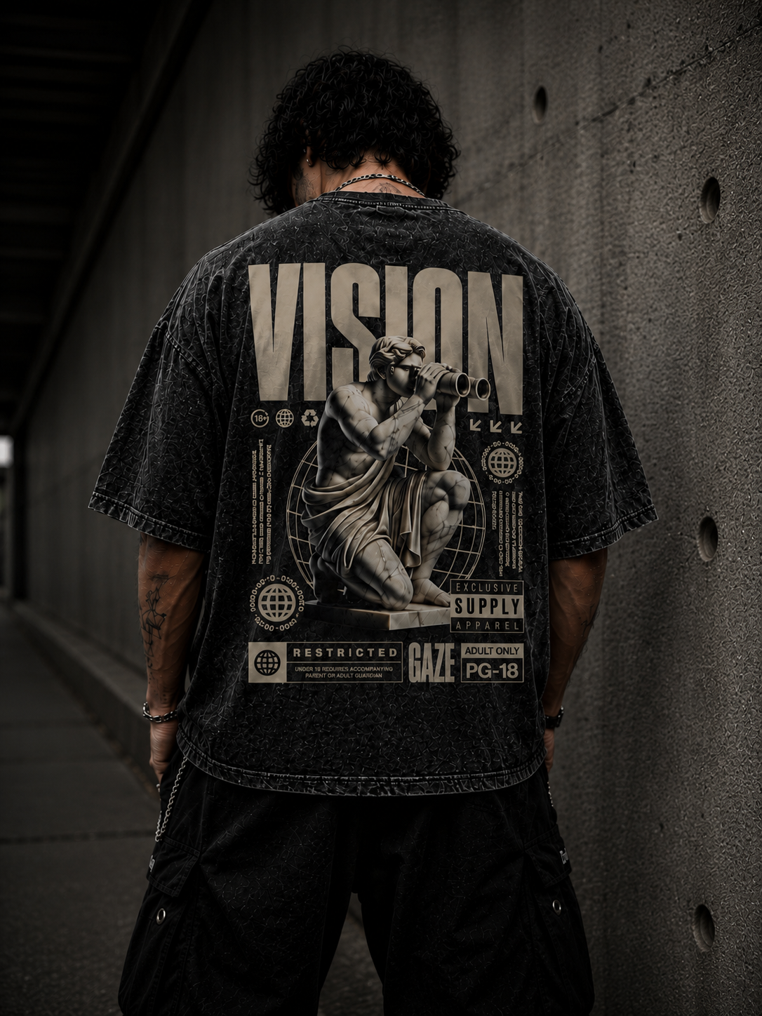 Dhaga Vision Gaze Oversized Acid Wash Tee | Dhaga Indian Streetwear