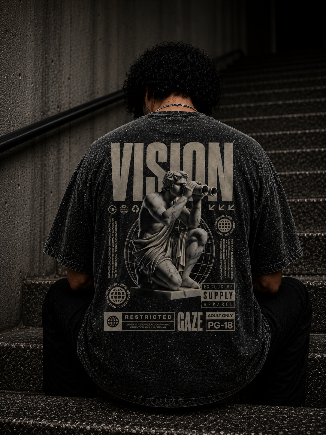 Dhaga Vision Gaze Oversized Acid Wash Tee | Dhaga Indian Streetwear