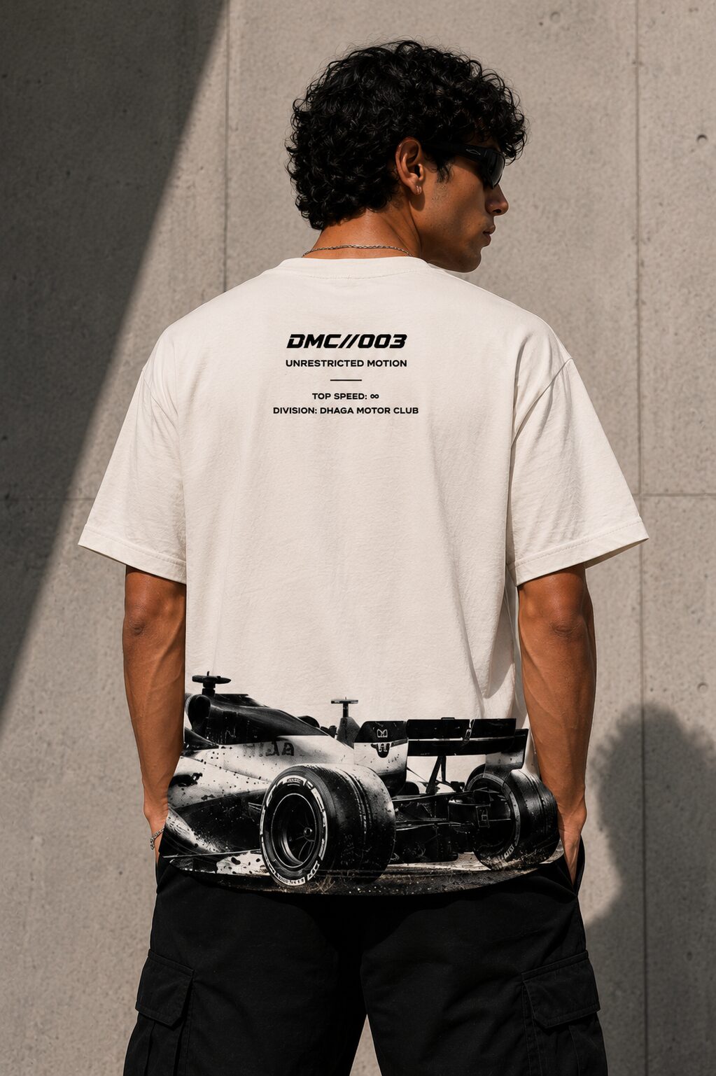 DMC//003 Racing Graphic T-Shirt – Off White | Dhaga Indian Streetwear
