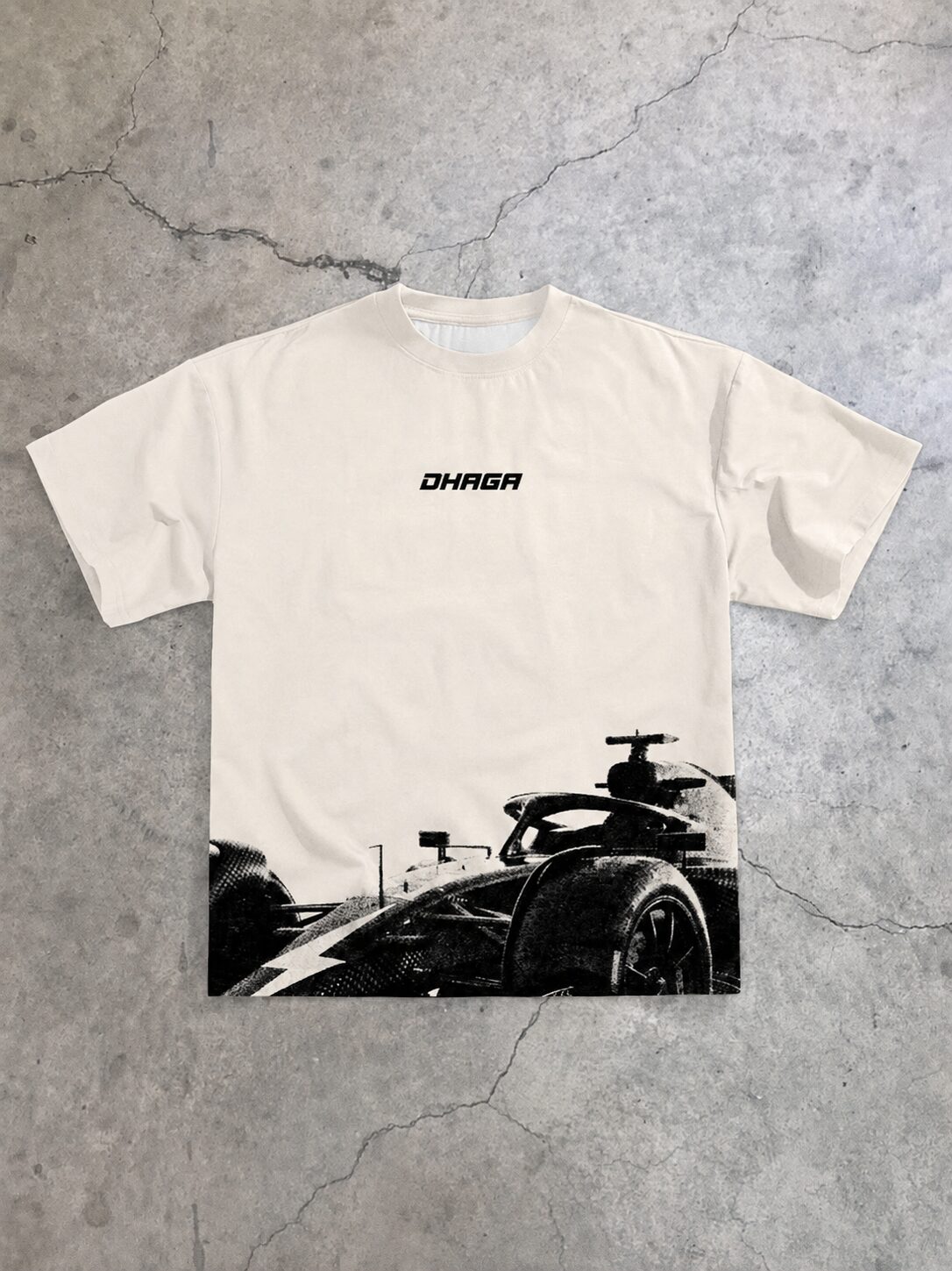 DMC//003 Racing Graphic T-Shirt – Off White | Dhaga Indian Streetwear
