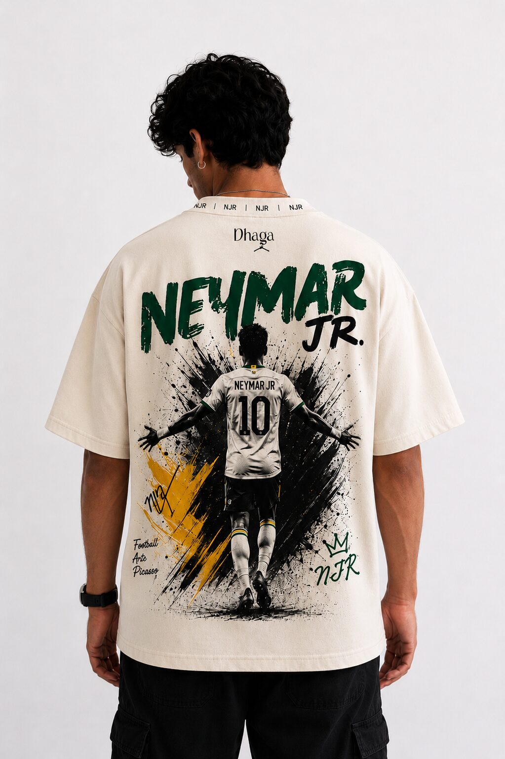 Neymar Jr. Oversized Off-White T-Shirt – Premium Football
