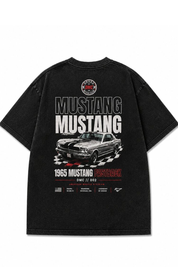 Personalized Mustang Fastback Oversized Acid Wash T-Shirt – Add Your Name